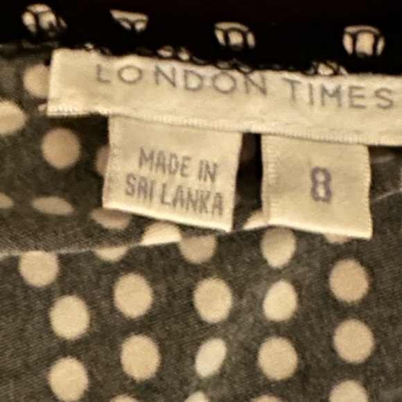 London Times Black & White Polkadots Midi Short Sleeves Empire Dress Waist SZ 8 - Picture 7 of 11